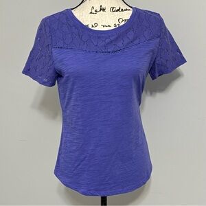 Liz Claiborne Purple Lace Detail Short Sleeve Top Size S